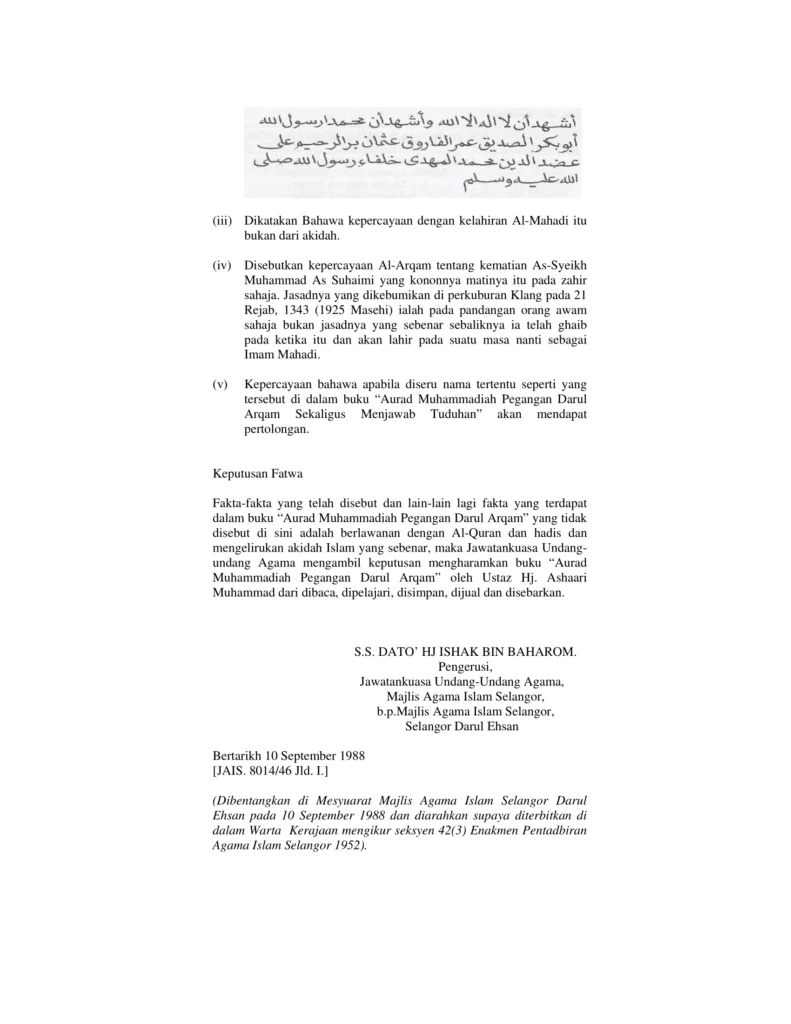 Imbasan halaman 2 daripada 2 — Fatwa Aurad Muhammadiah Pegangan Darul Arqam