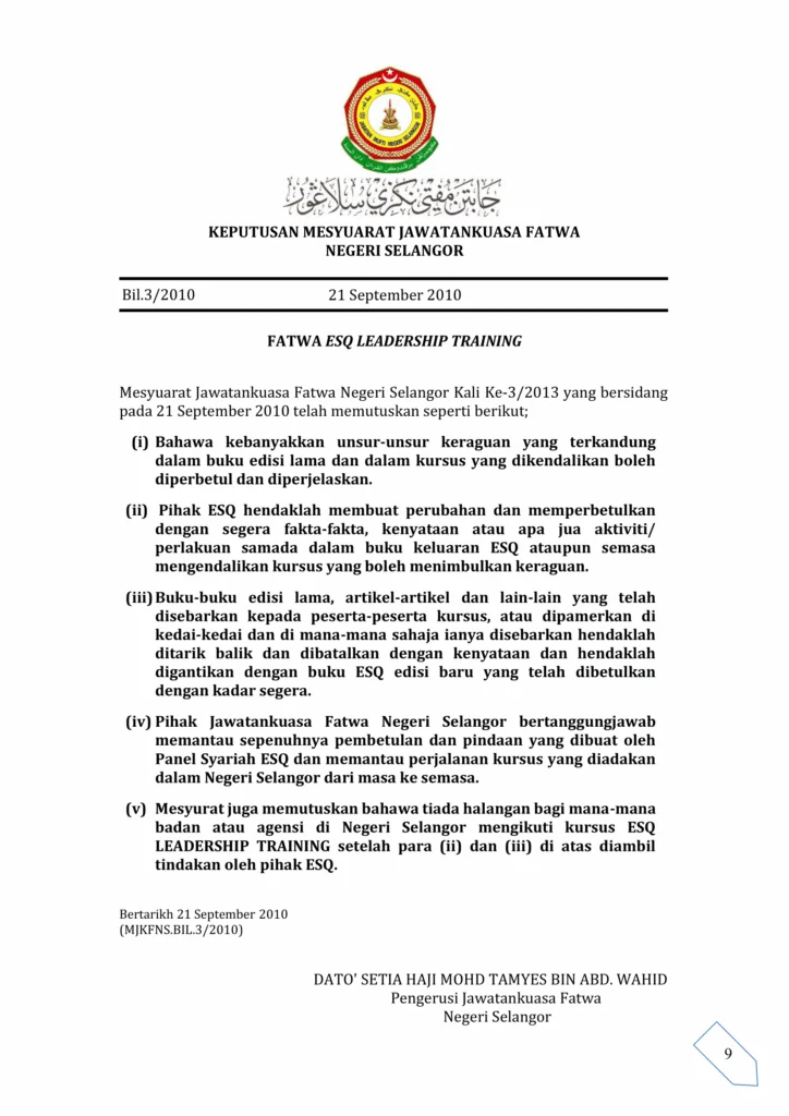 Imbasan halaman 1 daripada 1 — Fatwa ESQ Leadership Training