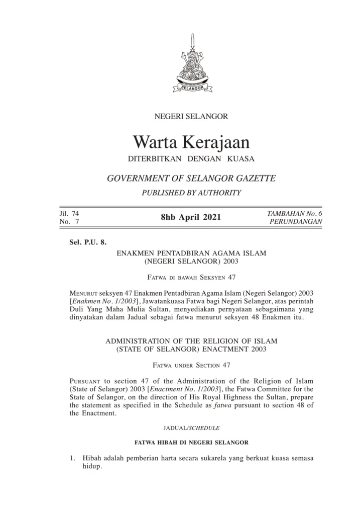 Imbasan halaman 1 daripada 3 — Fatwa Hibah Di Negeri Selangor