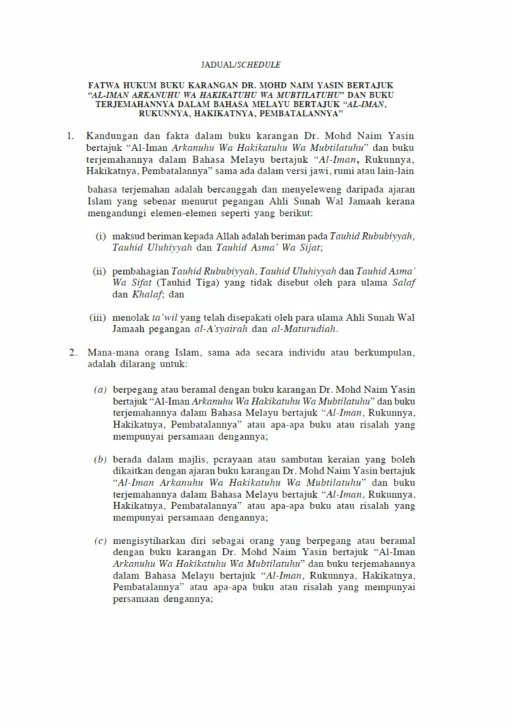 Imbasan halaman 2 daripada 4 — Fatwa Hukum Buku Karangan Dr. Mohd Naim Yasin Bertajuk “Al-Iman Arkanuhu Wa Hakikatuhu Wa Mubtilatuhu” dan Buku Terjemahan