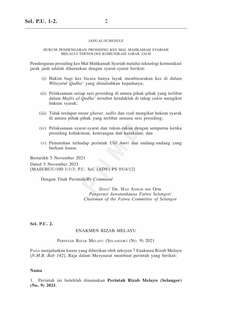 Imbasan halaman 2 daripada 2 — Fatwa Hukum Pendengaran Prosiding Kes Mal Mahkamah Syariah Melalui Teknologi Komunikasi Jarak Jauh
