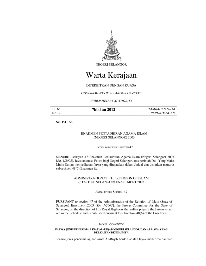 Imbasan halaman 1 daripada 4 — Fatwa Jenis Penerima Asnaf Al-Riqab Negeri Selangor Dan Apa-Apa Yang Berkaitan Dengannya
