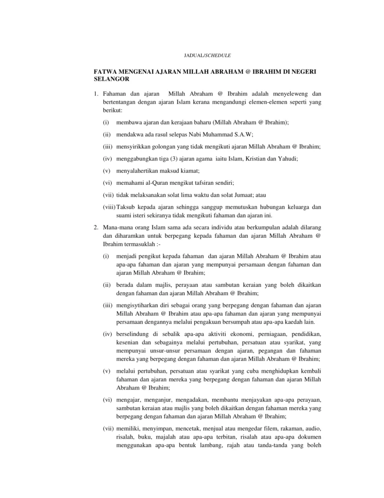 Imbasan halaman 2 daripada 3 — Fatwa Mengenai Ajaran Millah Abraham @ Ibrahim Di Negeri Selangor