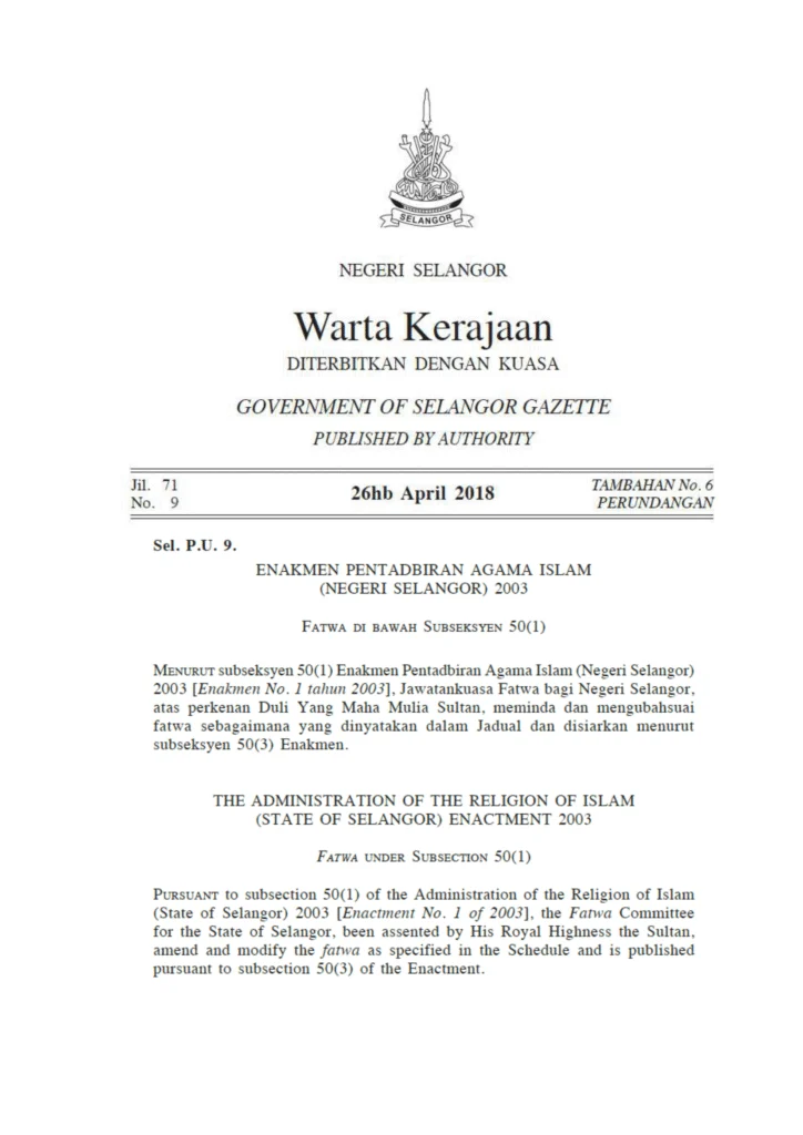 Imbasan halaman 1 daripada 2 — Fatwa Mengenai Ajaran Millah Abraham @ Ibrahim Di Negeri Selangor (Pindaan)