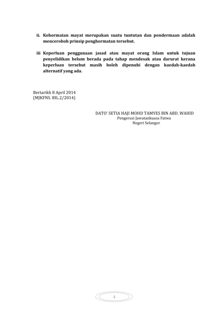 Imbasan halaman 2 daripada 2 — Fatwa Pendermaan Jasad Si Mati Untuk Tujuan Penyelidikan