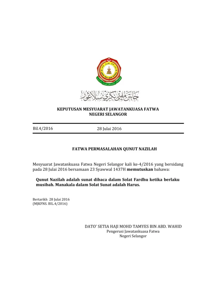 Imbasan halaman 1 daripada 1 — Fatwa Permasalahan Qunut Nazilah