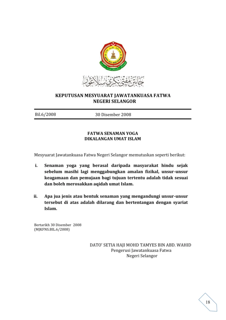 Imbasan halaman 1 daripada 1 — Fatwa Senaman Yoga Dikalangan Umat Islam