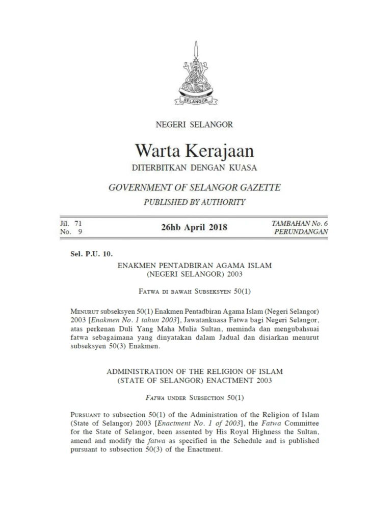 Imbasan halaman 1 daripada 2 — Fatwa Sighah Berkaitan Ajaran Syiah Di Negeri Selangor (Pindaan)