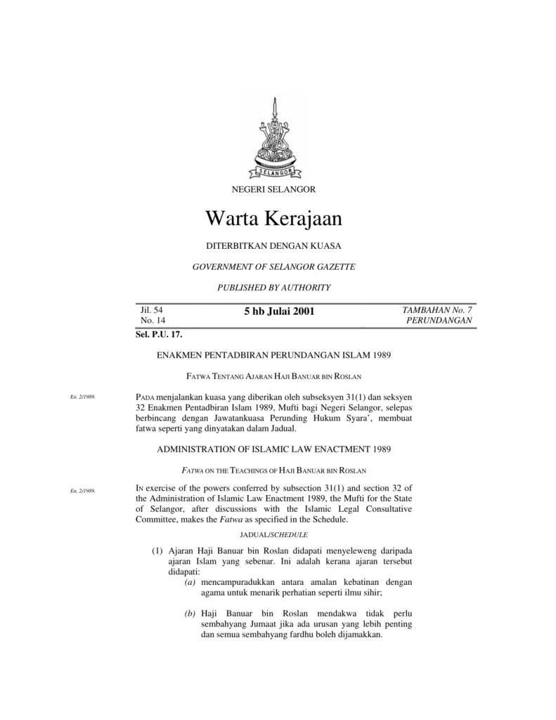 Imbasan halaman 1 daripada 2 — Fatwa Tentang Ajaran Haji Banuar Bin Roslan