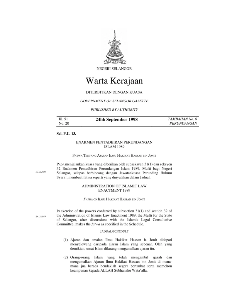 Imbasan halaman 1 daripada 3 — Fatwa Tentang Ajaran Ilmu Hakikat Hassan Bin Jonit