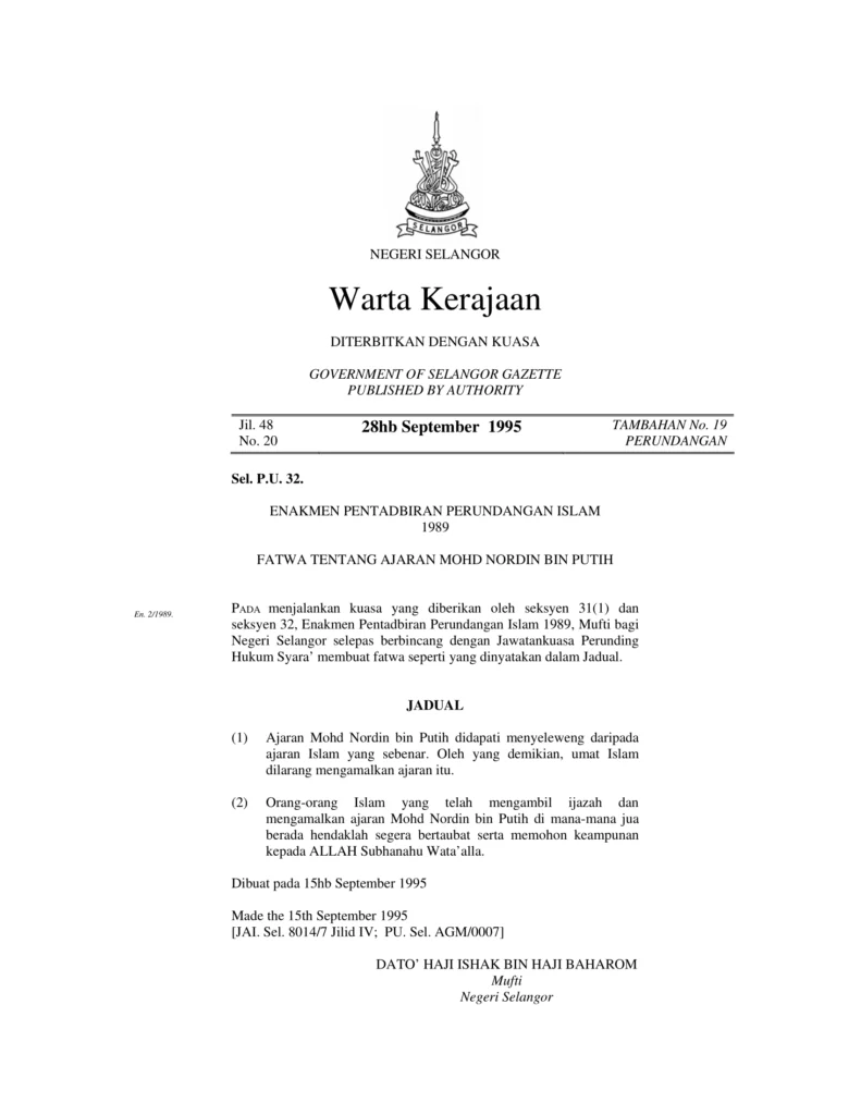 Imbasan halaman 1 daripada 1 — Fatwa Tentang Ajaran Nordin Putih