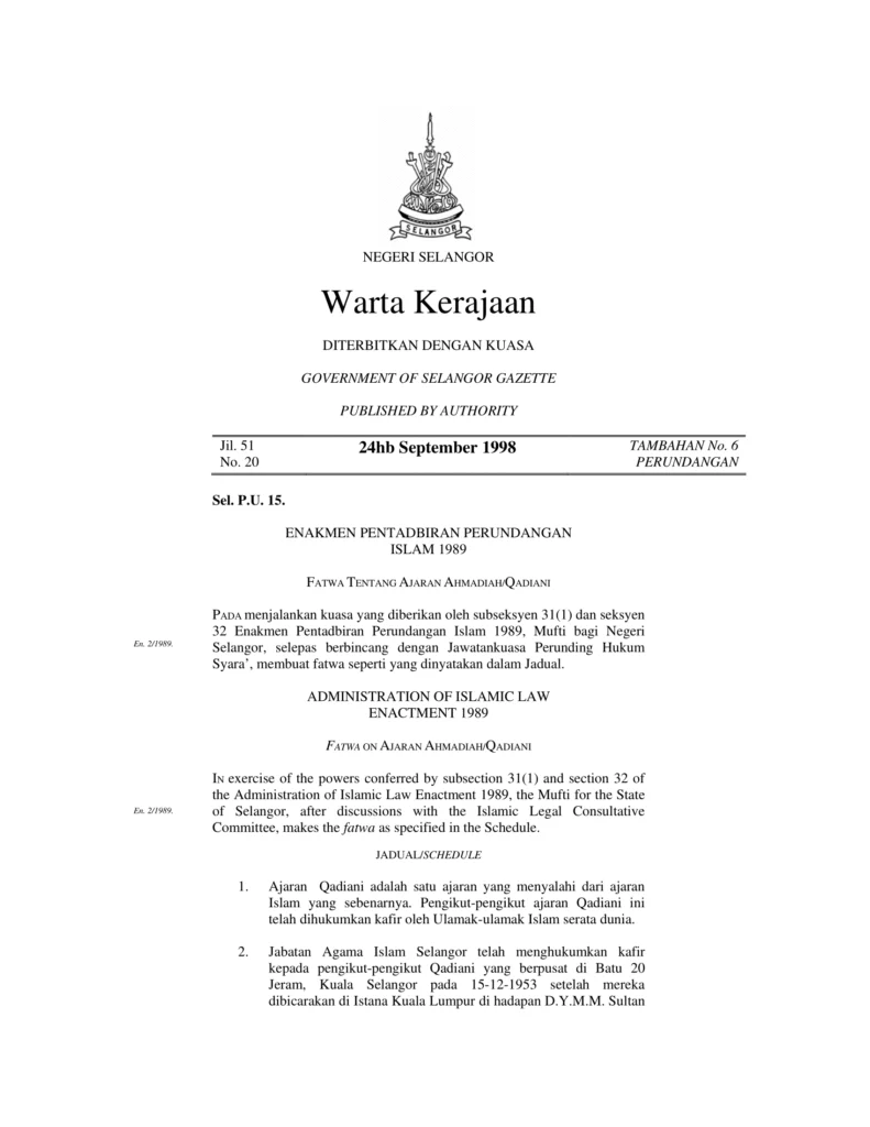 Imbasan halaman 1 daripada 2 — Fatwa Tentang Ajaran Qadiani/Ahmadiah