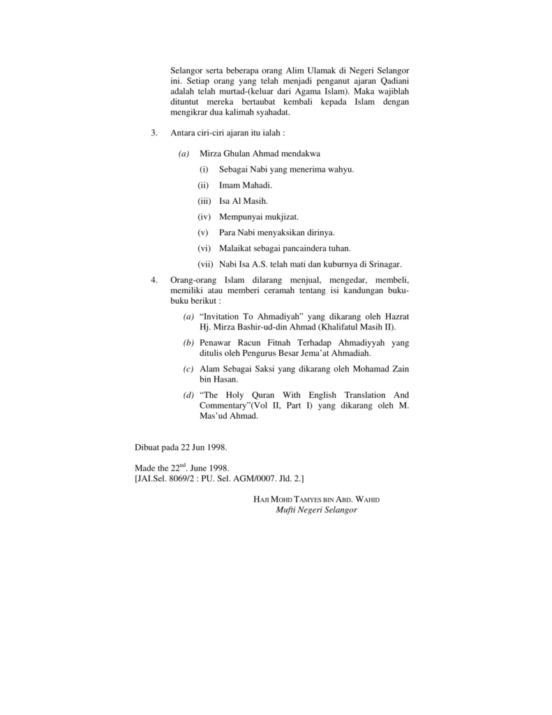 Imbasan halaman 2 daripada 2 — Fatwa Tentang Ajaran Qadiani/Ahmadiah