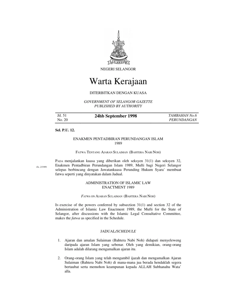 Imbasan halaman 1 daripada 4 — Fatwa Tentang Ajaran Sulaiman (Bahtera Nabi Noh)
