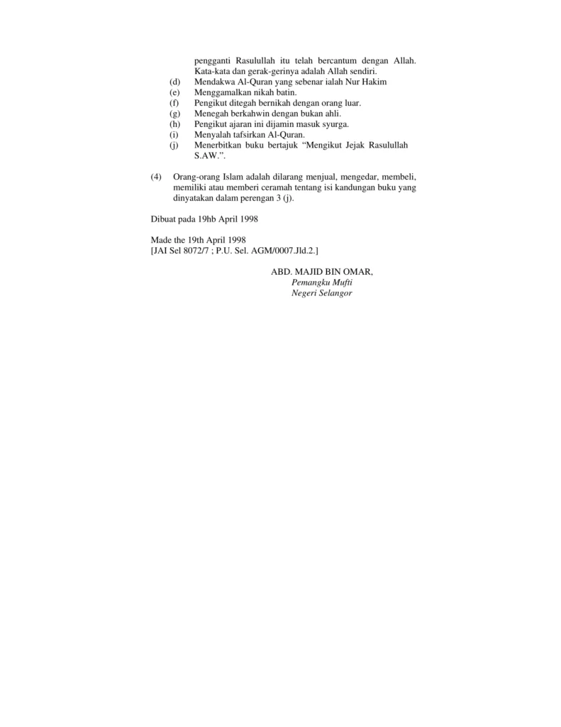 Imbasan halaman 2 daripada 2 — Fatwa Tentang Ajaran Syed Mohamad Al Masyhor (Tarikat Islam Muhamad S.A.W Habibullah Al-Hashimi)