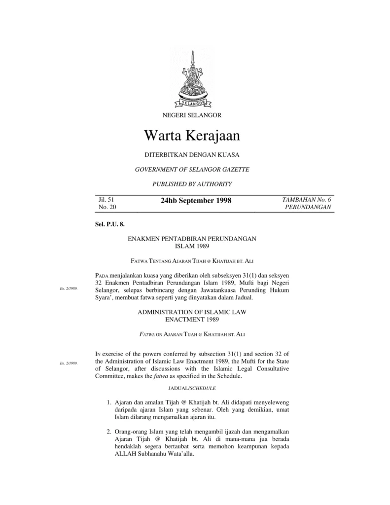 Imbasan halaman 1 daripada 2 — Fatwa Tentang Ajaran Tijah @ Khatijah Bt. Ali