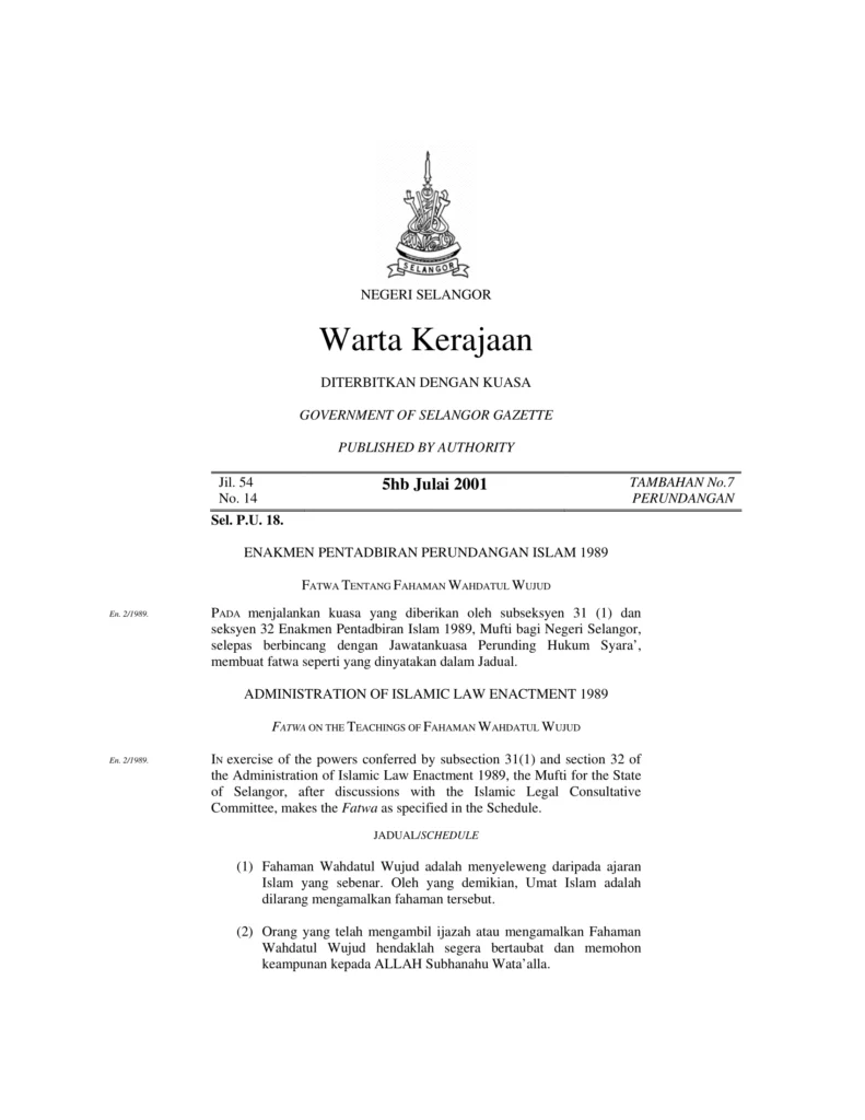 Imbasan halaman 1 daripada 2 — Fatwa Tentang Fahaman Wahdatul Wujud