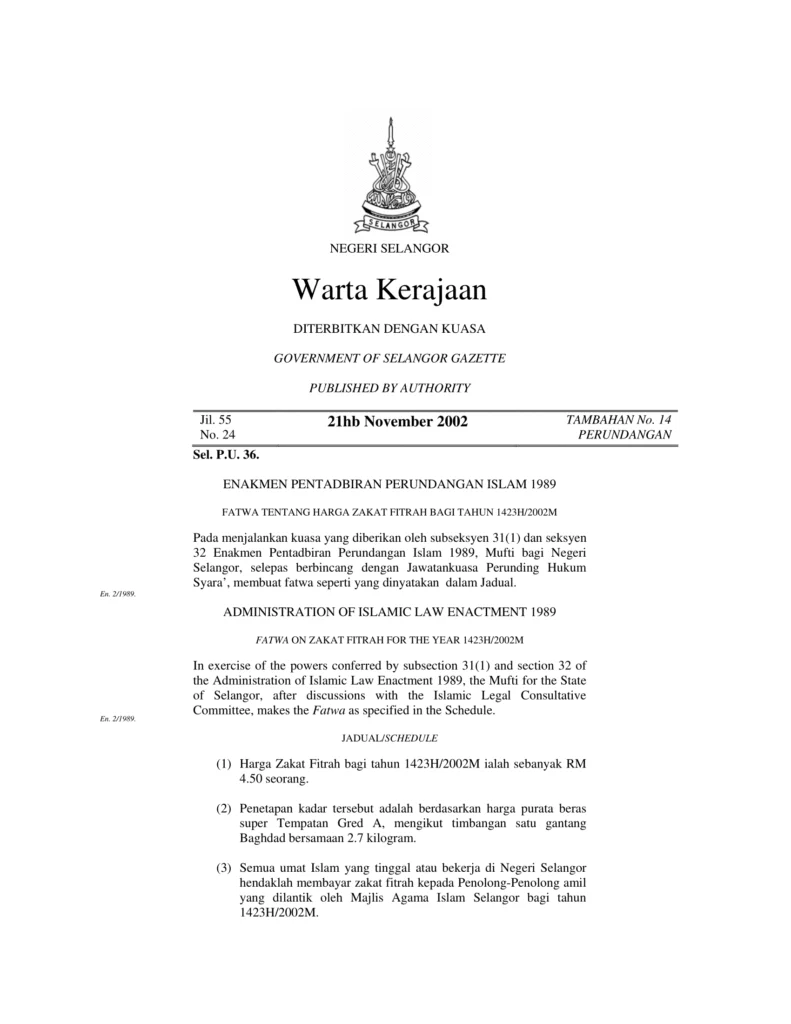 Imbasan halaman 1 daripada 2 — Fatwa Tentang Harga Zakat Fitrah Bagi Tahun 1423H/2002M