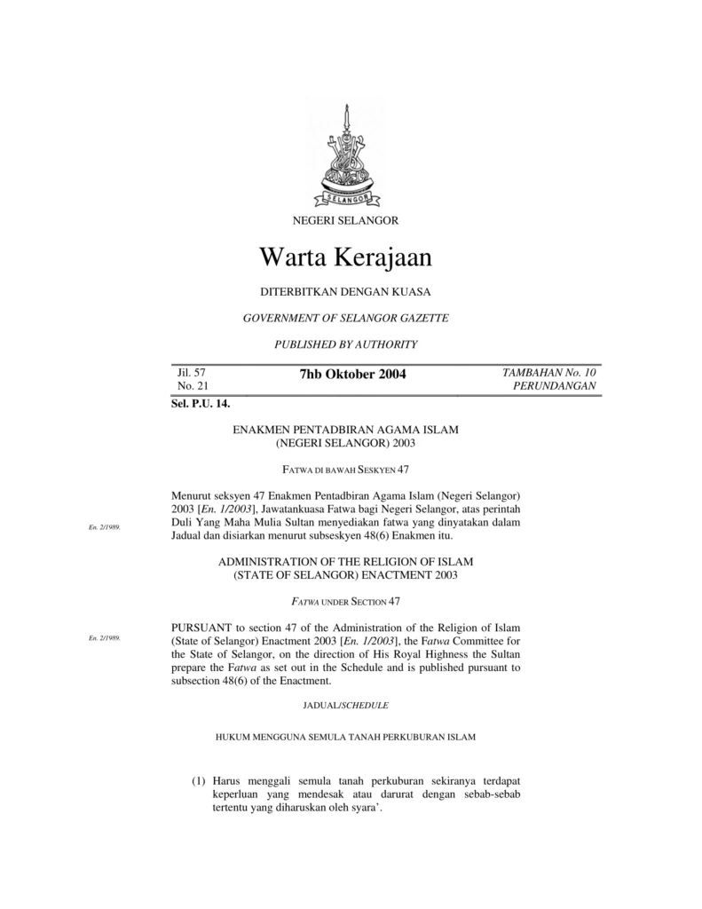 Imbasan halaman 1 daripada 2 — Fatwa Tentang Hukum Mengguna Semula Tanah Perkuburan Islam