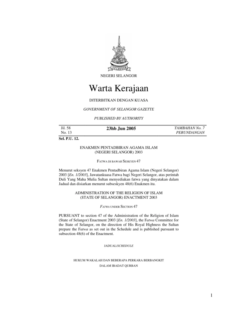Imbasan halaman 1 daripada 2 — Fatwa Tentang Hukum Wakalah Dan Beberapa Perkara Berbangkit Dalam Ibadat Qurban