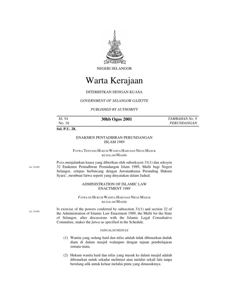 Imbasan halaman 1 daripada 2 — Fatwa Tentang Hukum Wanita Haid Dan Nifas Masuk Ke Dalam Masjid