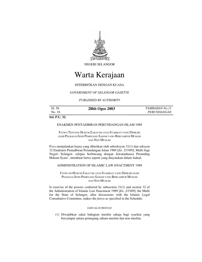 Imbasan halaman 1 daripada 3 — Fatwa Tentang Hukum Zakat Ke Atas Syarikat Yang Dimiliki Oleh pelbagai Jenis Pemegang Saham Yang Bercampur Muslim dan Non Muslim