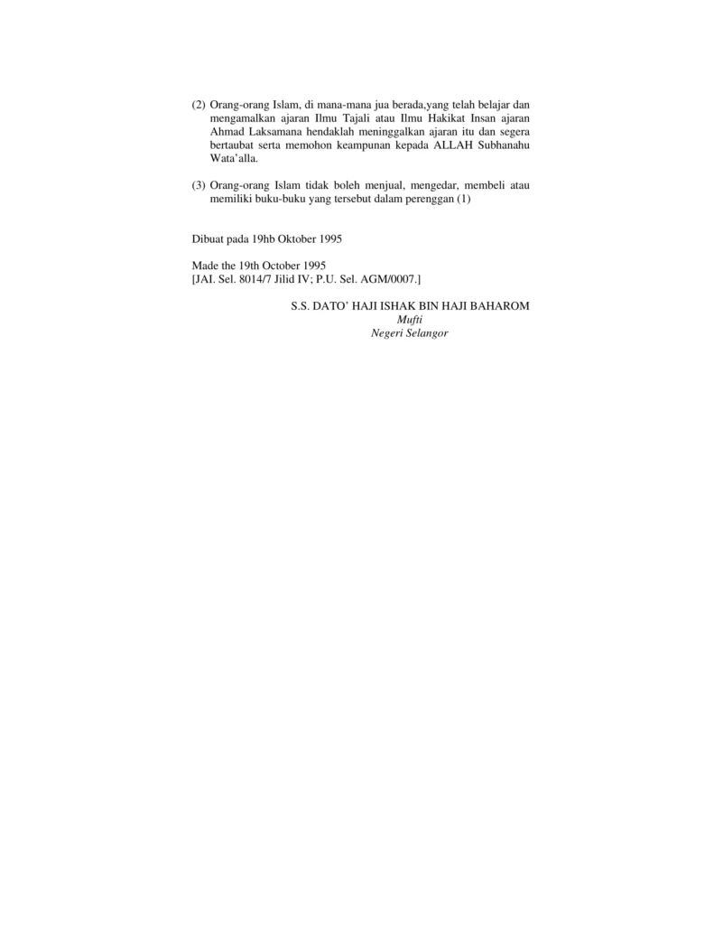Imbasan halaman 2 daripada 2 — Fatwa Tentang Ilmu Tajali Ahmad Laksamana(Hakikat Insan)