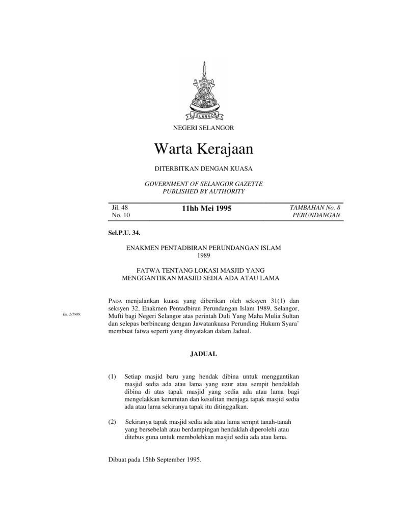 Imbasan halaman 1 daripada 2 — Fatwa Tentang Lokasi Masjid Baru Yang Menggantikan Masjid Yang Sedia Ada Atau Lama