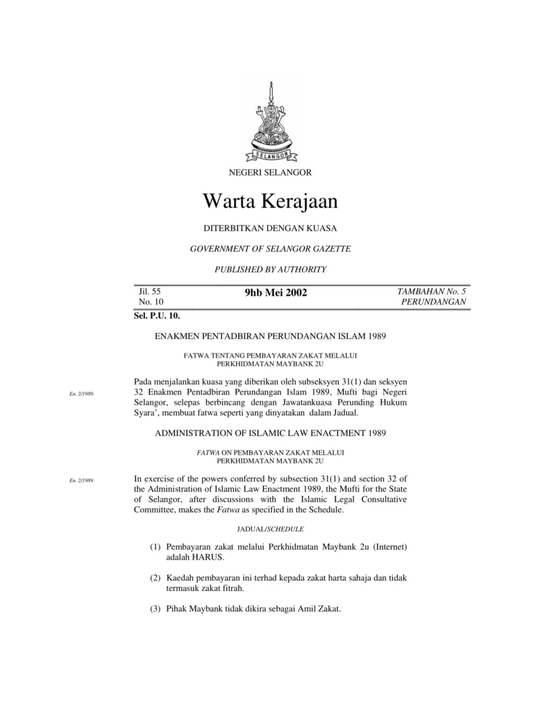 Imbasan halaman 1 daripada 2 — Fatwa Tentang Pembayaran Zakat Melalui Perkhidmatan Maybank 2U