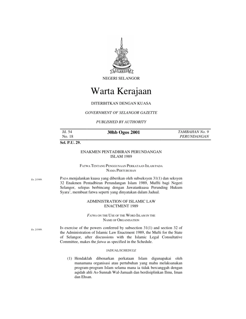 Imbasan halaman 1 daripada 2 — Fatwa Tentang Penggunaan Perkataan Islam Pada Nama Pertubuhan