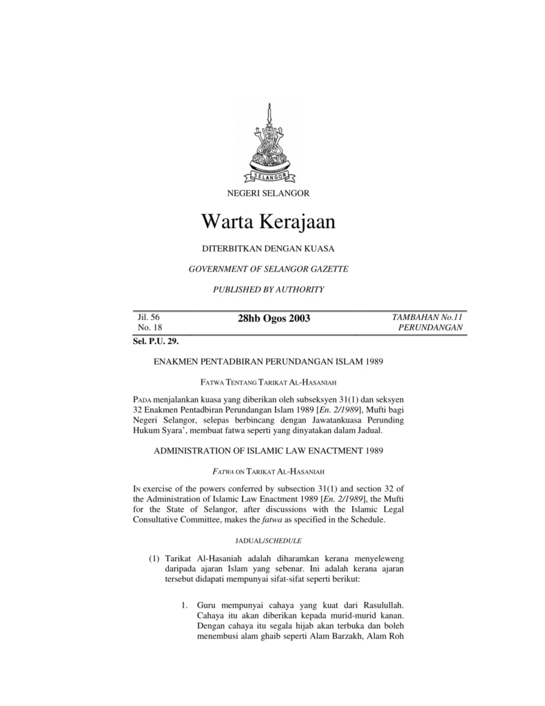 Imbasan halaman 1 daripada 4 — Fatwa Tentang Tarikat Al-Hasaniah