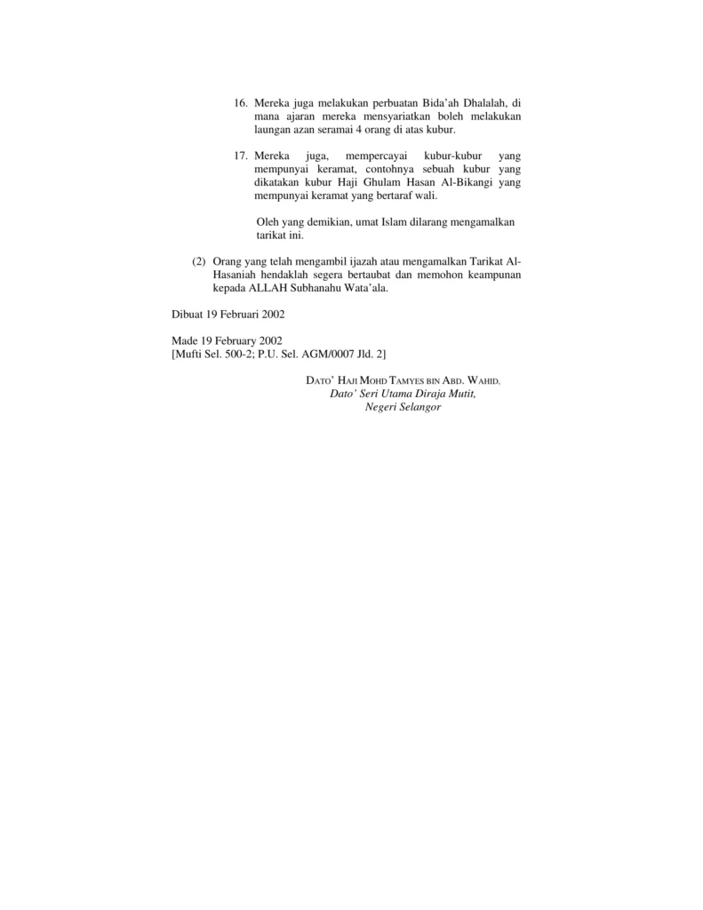 Imbasan halaman 4 daripada 4 — Fatwa Tentang Tarikat Al-Hasaniah
