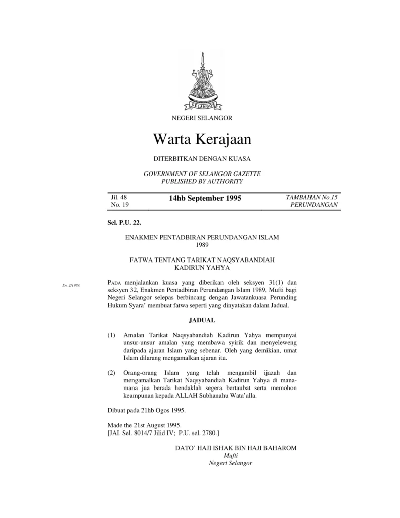 Imbasan halaman 1 daripada 1 — Fatwa Tentang Tarikat Naqsyabandiah Kadirun Yahya