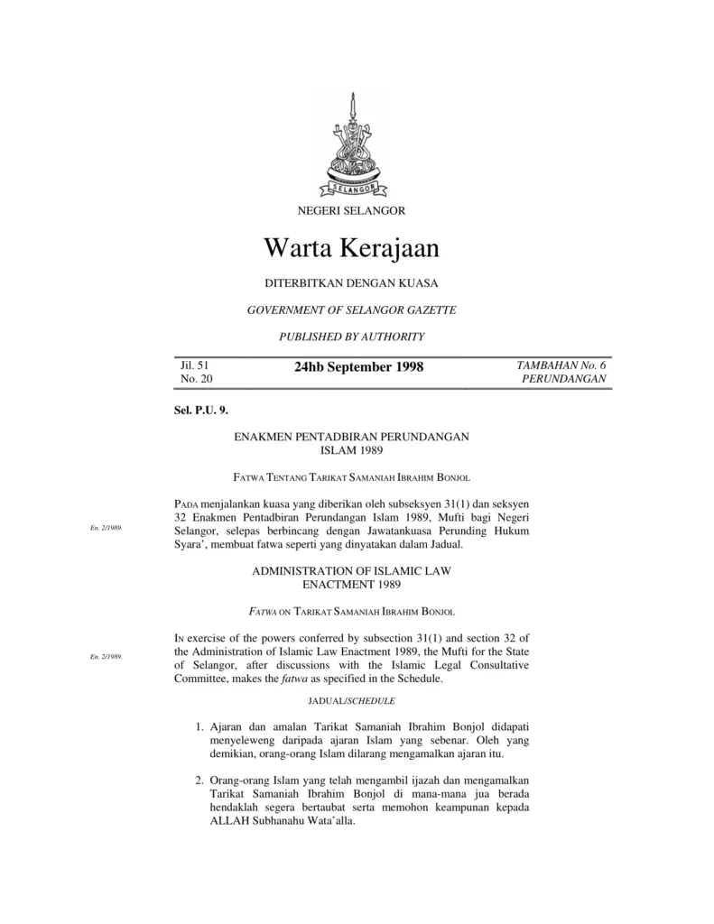 Imbasan halaman 1 daripada 3 — Fatwa Tentang Tarikat Samaniah Ibrahim Bonjol