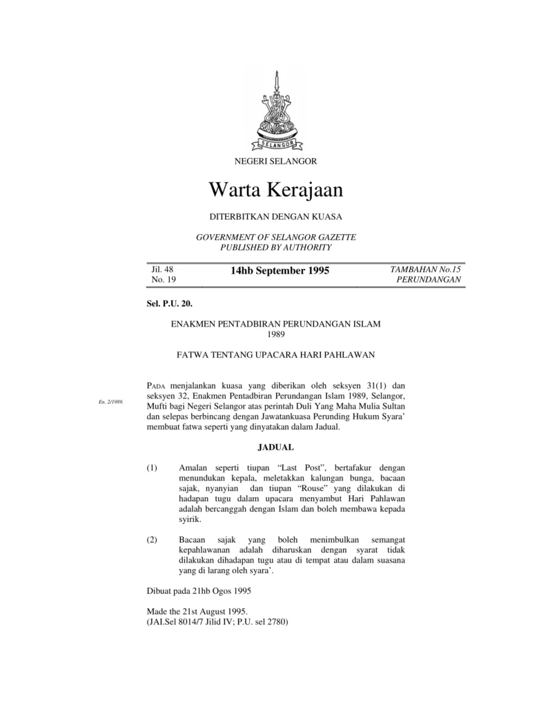 Imbasan halaman 1 daripada 2 — Fatwa Tentang Upacara Hari Pahlawan