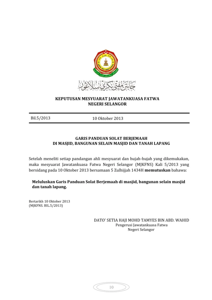 Imbasan halaman 1 daripada 1 — Garis Panduan Solat Berjemaah Di Masjid, Bangunan Selain Masjid Dan Tanah Lapang