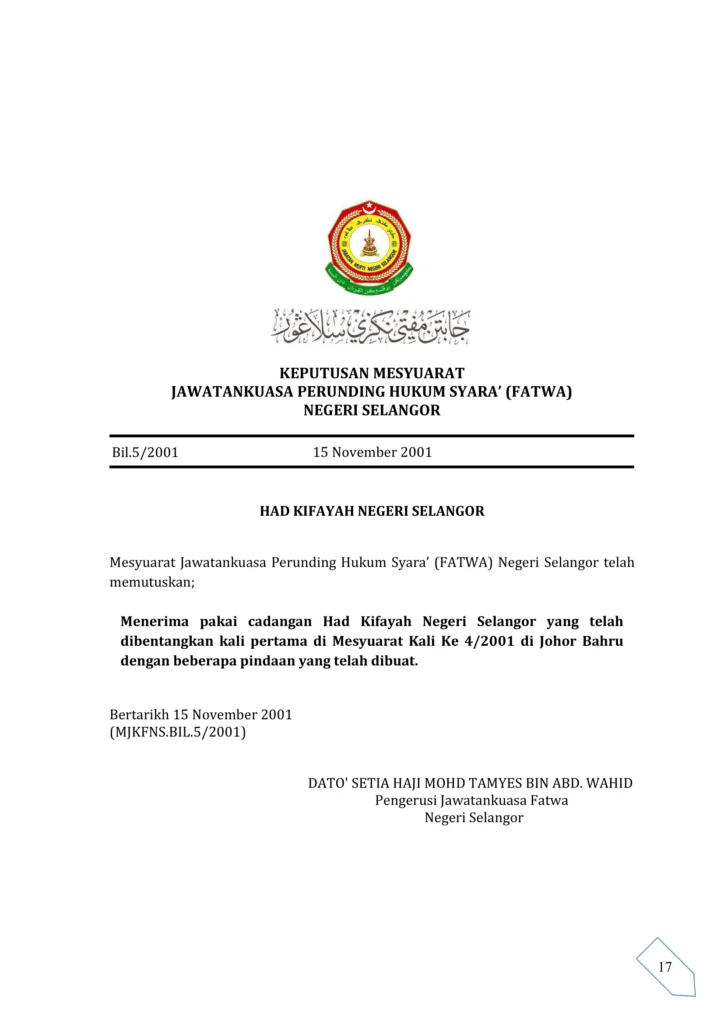 Imbasan halaman 1 daripada 1 — Had Kifayah Negeri Selangor