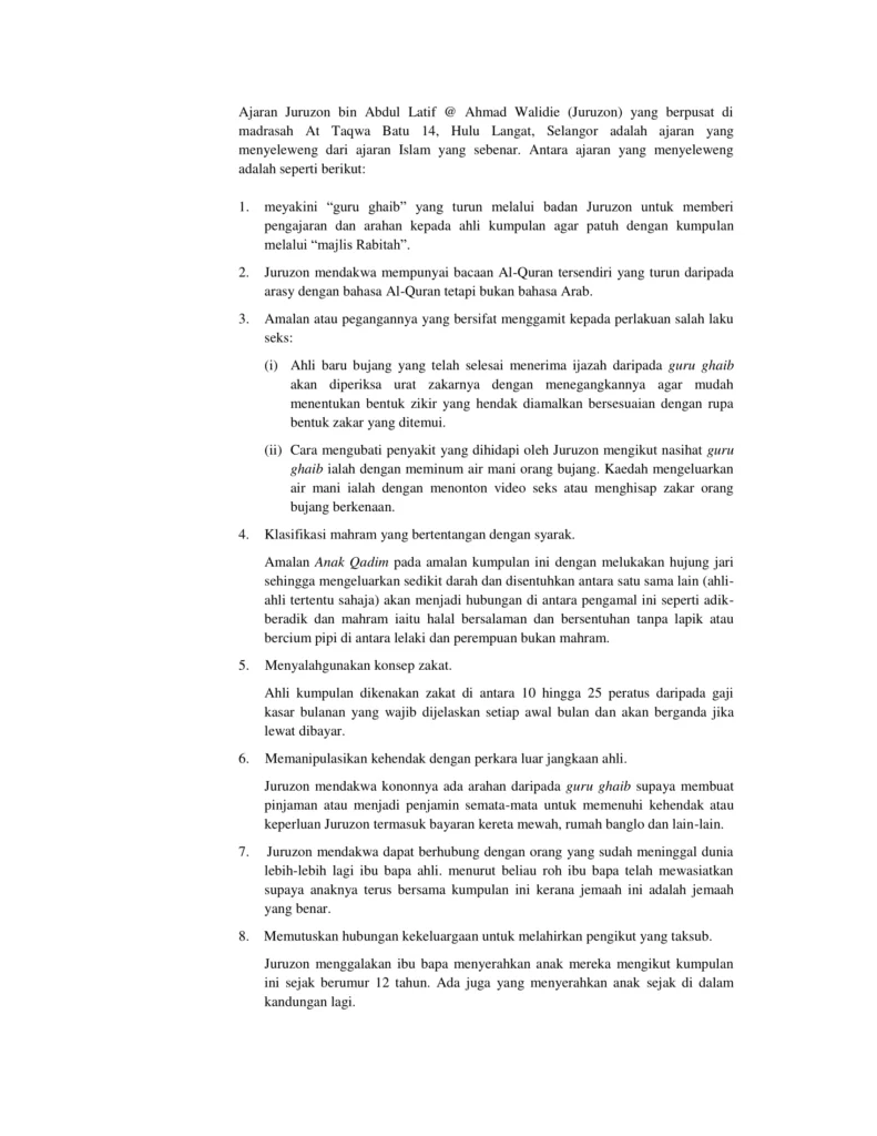 Imbasan halaman 2 daripada 3 — Hukum Ajaran Juruzon Bin Abdul Latif @ Ahmad Walidie Yang Berpusat Di Madrasah At Taqwa Batu 14, Hulu Langat, Selangor