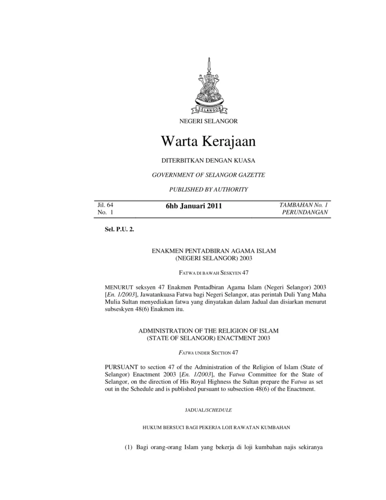 Imbasan halaman 1 daripada 3 — Hukum Bersuci Bagi Pekerja Loji Rawatan Kumbahan
