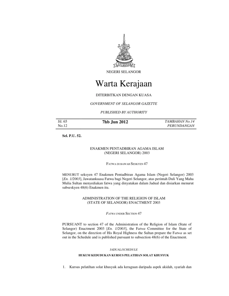 Imbasan halaman 1 daripada 3 — Hukum Kedudukan Kursus Pelatihan Solat Khusyuk