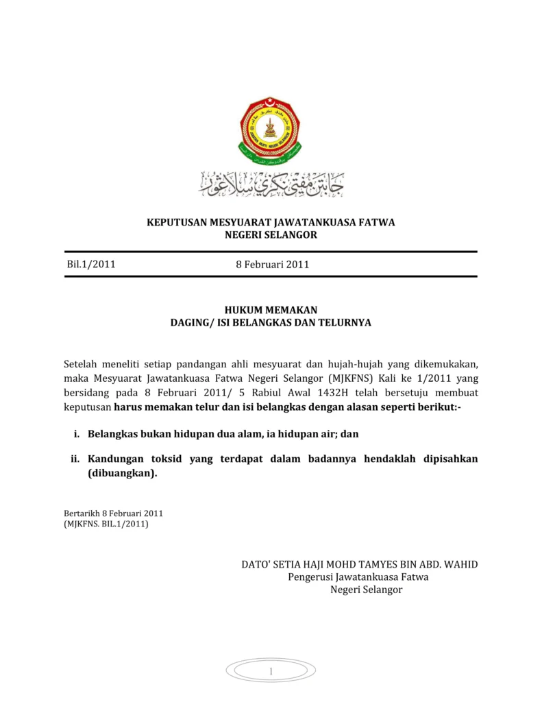 Imbasan halaman 1 daripada 1 — Hukum Memakan Daging / Isi Belangkas Dan Telurnya