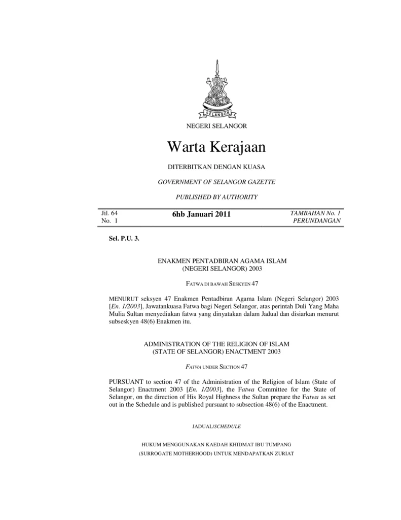 Imbasan halaman 1 daripada 2 — Hukum Menggunakan Kaedah Khidmat Ibu Tumpang (Surrogate Motherhood) Untuk Mendapatkan Zuriat