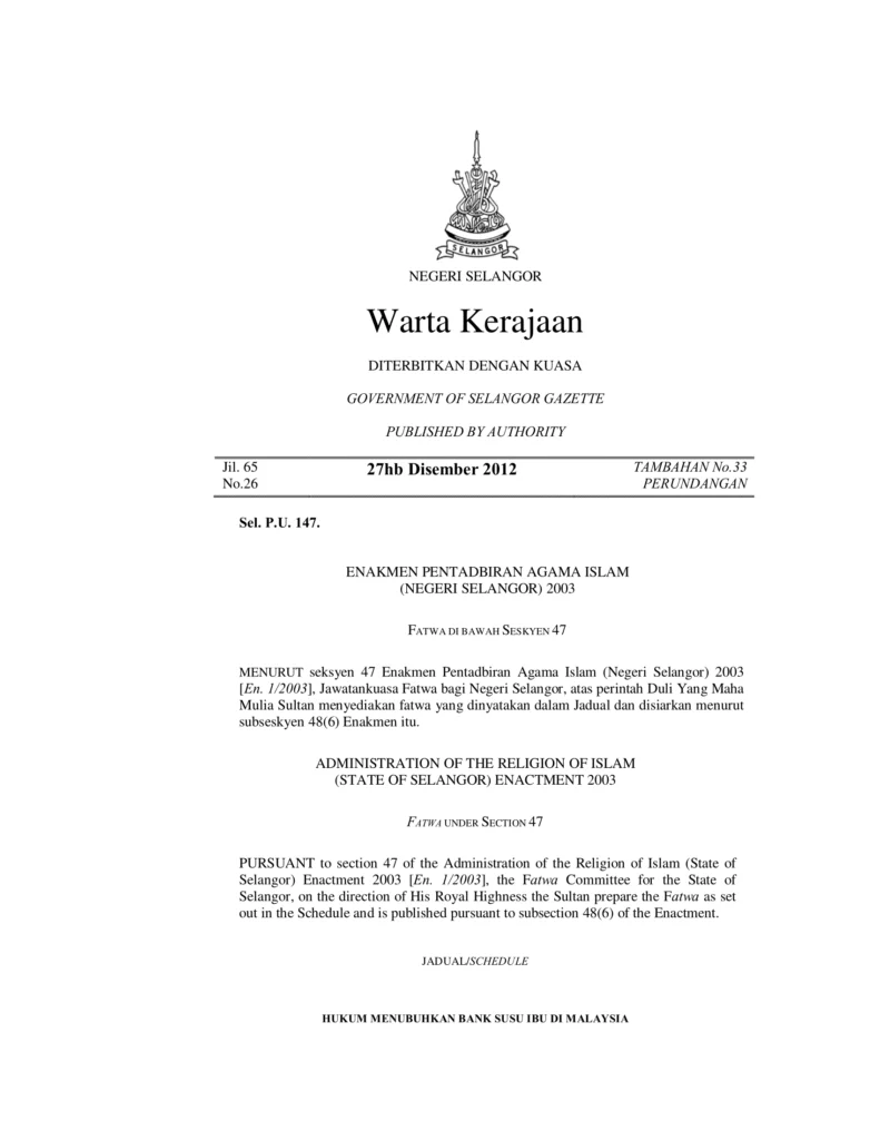 Imbasan halaman 1 daripada 2 — Hukum Menubuhkan Bank Susu Di Malaysia