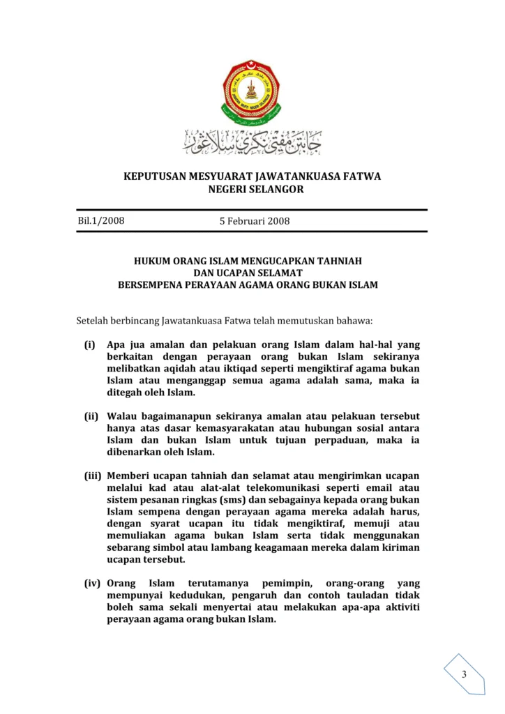 Imbasan halaman 1 daripada 2 — Hukum Orang Islam Mengucapkan Tahniah Dan Ucapan Selamat Bersempena Perayaan Agama Orang Bukan Islam