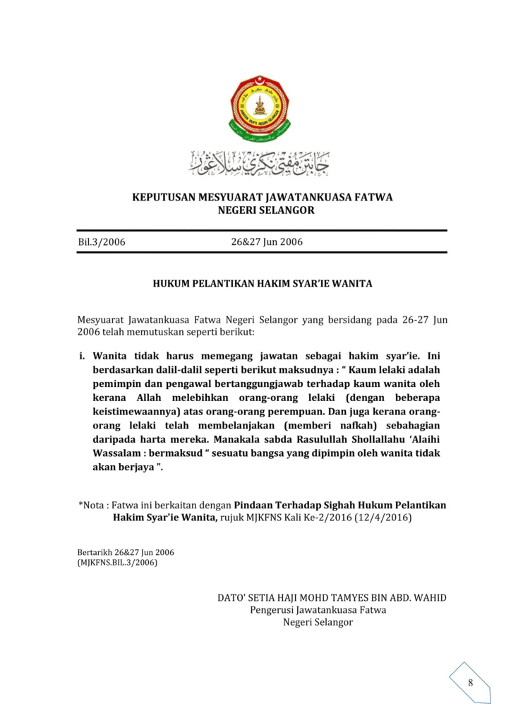 Imbasan halaman 1 daripada 1 — Hukum Pelantikan Hakim Syar’ie Wanita
