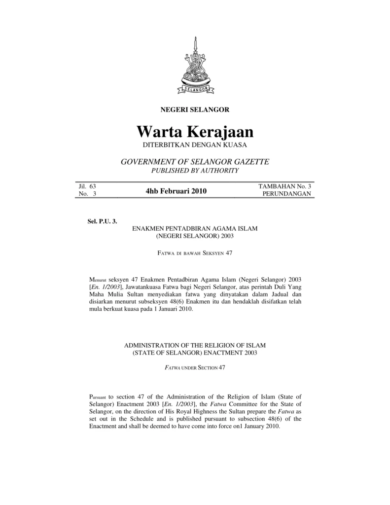 Imbasan halaman 1 daripada 2 — Hukum Penetapan Kadar Maskahwin Bagi Negeri Selangor