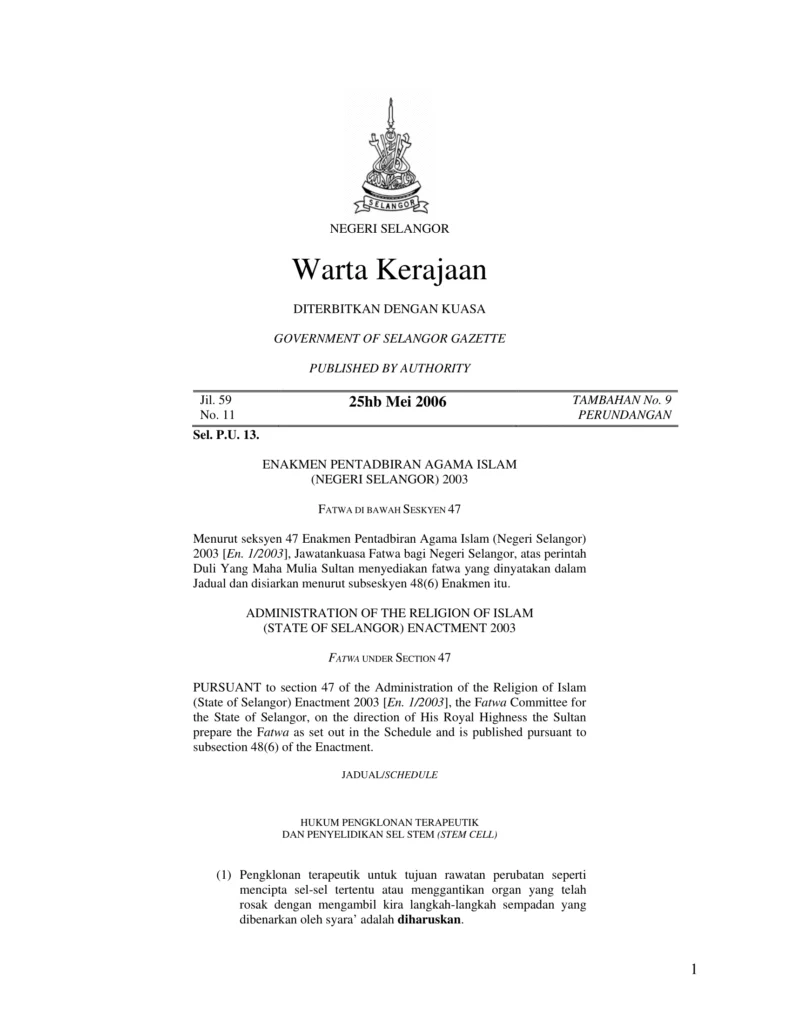 Imbasan halaman 1 daripada 3 — Hukum Pengklonan Terapeutik Dan Penyelidikan Sel Stem (Stem Cell)