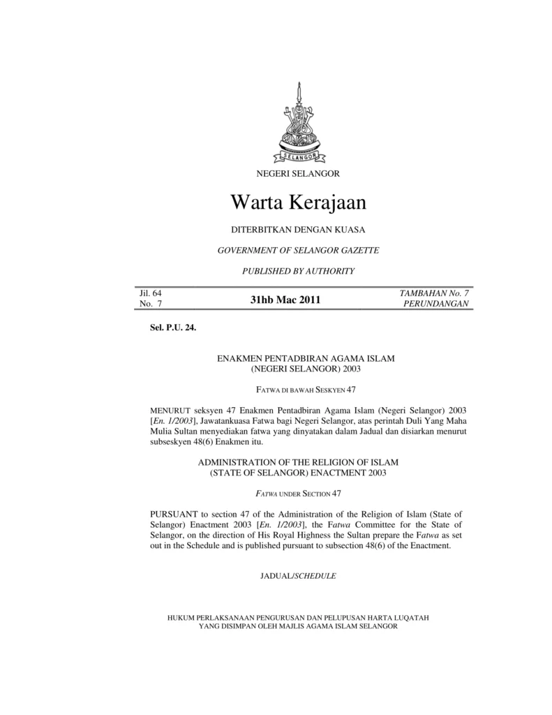 Imbasan halaman 1 daripada 2 — Hukum Perlaksanaan Pengurusan Dan Pelupusan Harta Luqatah Yang Disimpan Oleh Majlis Agama Islam Selangor