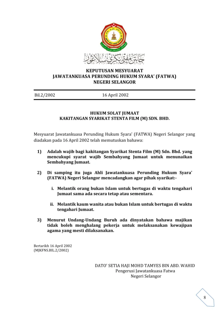Imbasan halaman 1 daripada 1 — Hukum Solat Jumaat Kakitangan Syarikat Stenta Film (M) Sdn. Bhd.