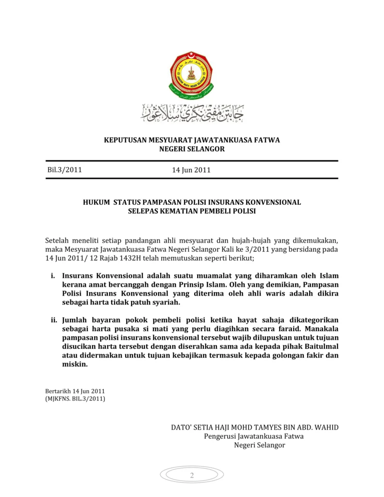 Imbasan halaman 1 daripada 1 — Hukum Status Pampasan Polisi Insurans Konvensional Selepas Kematian Pembeli Polisi